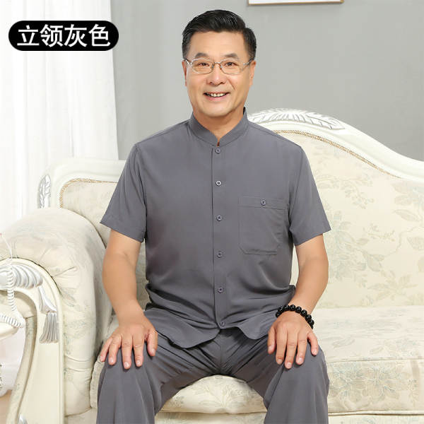 Vestido de esporte masculino de velhice para homens de verão gelado de folga curta T-shirt de calças longas dois pares de papai vestido