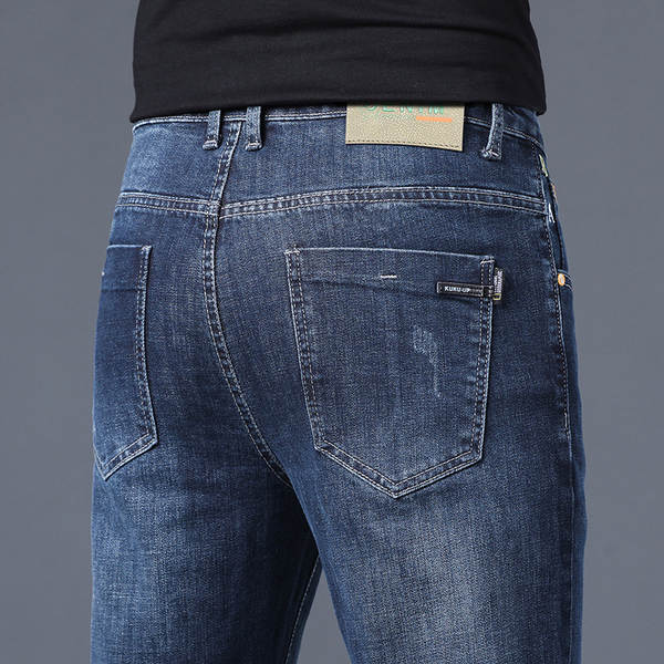 2026 Outono novo jeans masculino revestimento retangular elástico grosso modelo macio confortável masculino calças compridas