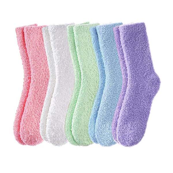 Sapatilhas transfronteiriças puras de casaco de coral com meias-cabeças de outono e inverno para aquecimento doméstico Sapatilhas de chão femininas com toalhas espessas Sapatilhas