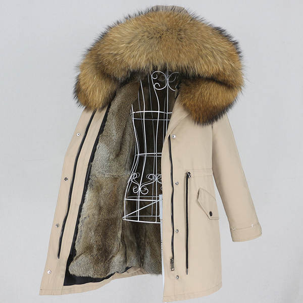 Comércio eletrônico transfronteiriço vestido de inverno feminino supera a mulher pode desmontar o cabelo real no cabelo longo coelho casaco de pele quente