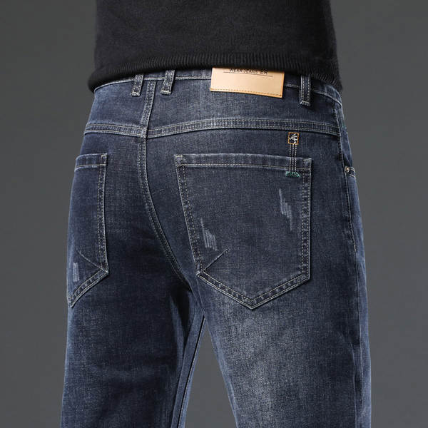 2026 Outono novo jeans masculino revestimento retangular elástico grosso modelo macio confortável masculino calças compridas
