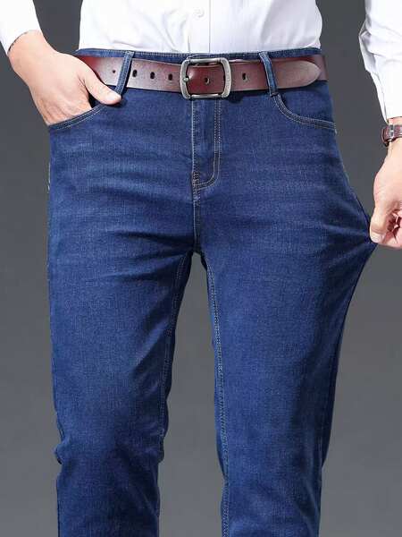 Fabricante atacado calça reta jeans 2026 primavera outono novo calça alta calças longas homens negócios de lazer calças jeans