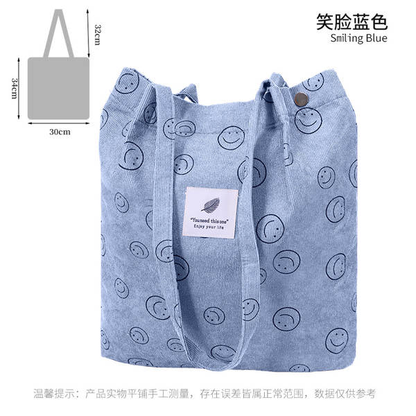 ins风简约灯芯绒帆布包双肩带帆布袋旅行外出收纳包女包单肩包