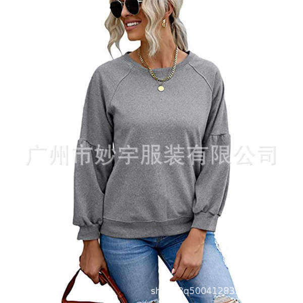 6607 Vendas rápidas da Amazon para mulheres de moda casual colar de cor de camisa esportiva com mangas compridas com mangas largas com roupa de guarda-roupa