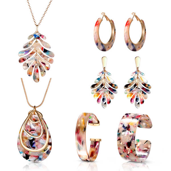 Transfronteiriço Amazon Personalidade C Tipo Acrílico Pulseira Colar Colar Set Flores Moda 6 peças de folhas de jóias