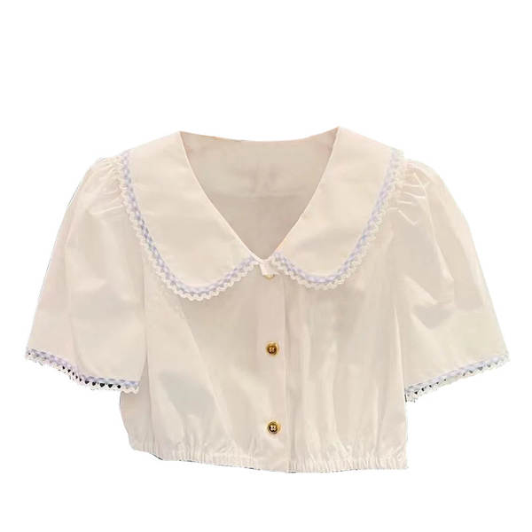 Miu Mu branco curta-metragem boneca colar colarinho doce camisa doce colar doce do verão 2024