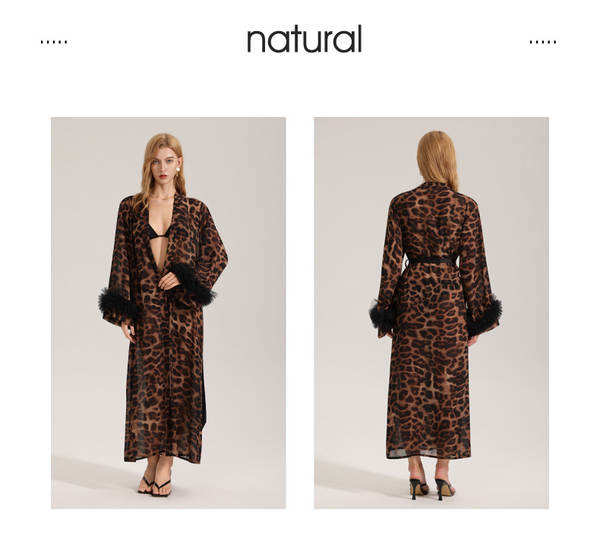 Roupa de dormir feminina de manga longa com estampa de leopardo
