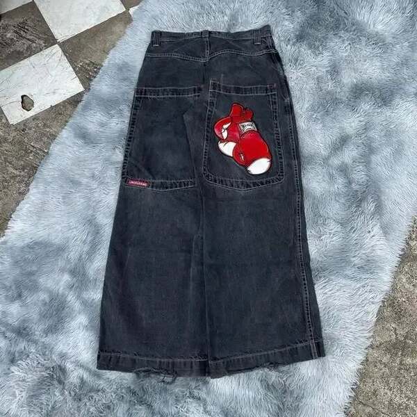 Cross-border e-commerce caricatura de rua estampado jeans azul retro calças meninos meninos grandes meninos jeans Y2K hip hop