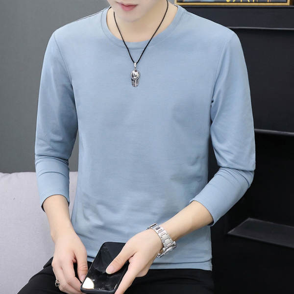 T-shirts masculinos com mangas longas de cor pura com camisa interior masculina de outono de resiliência masculina de luxo