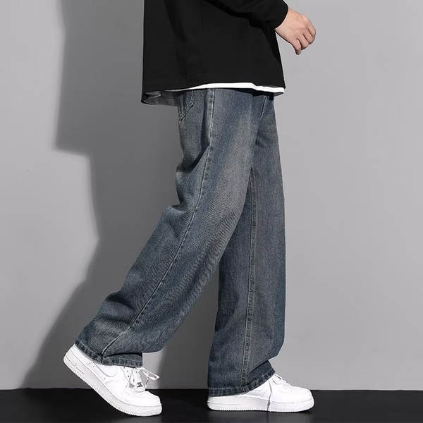 Americano vintage fazer jeans velhos homens relaxante calças retas de pernas largas calças adolescentes tendência high street casual calças longas