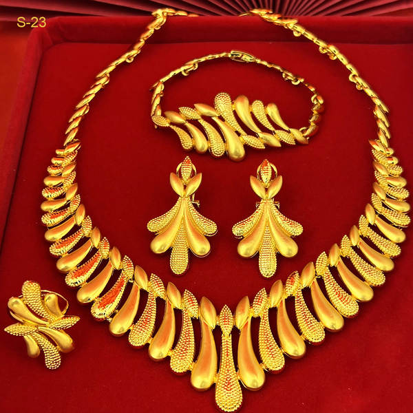 Jóias de Dubai 24k de ouro da noiva coleção de jóias colar colares orelhas do Oriente Médio Dubai ouro de casamento jóias quatro conjuntos