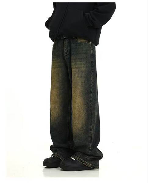 Venda direta de jeans americanos vintage para homens lavagem de água relaxante para homens com as pernas largas