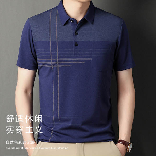 T-shirt masculino de pulseira curta 23 verão novo homem de meia-idade pulseira poli T-shirt papai vestido com roupa de negócios