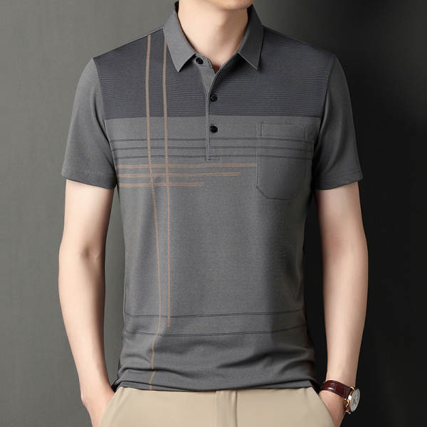 T-shirt masculino de pulseira curta 23 verão novo homem de meia-idade pulseira poli T-shirt papai vestido com roupa de negócios