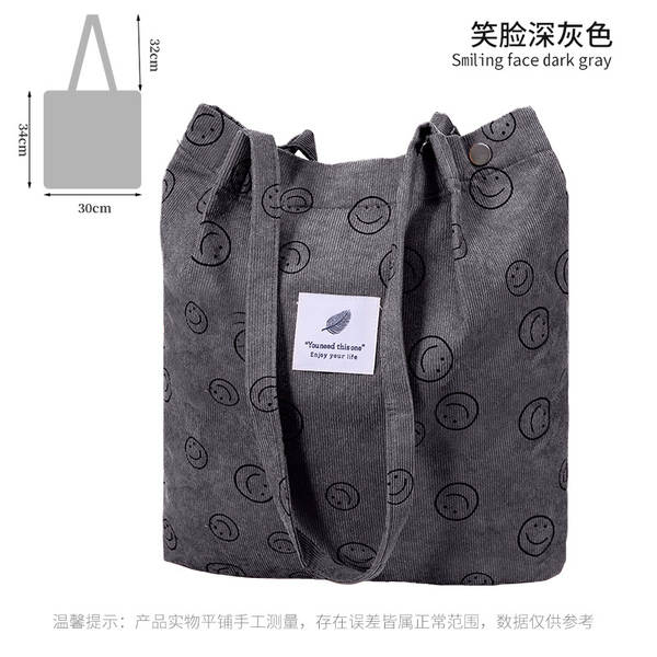 ins风简约灯芯绒帆布包双肩带帆布袋旅行外出收纳包女包单肩包