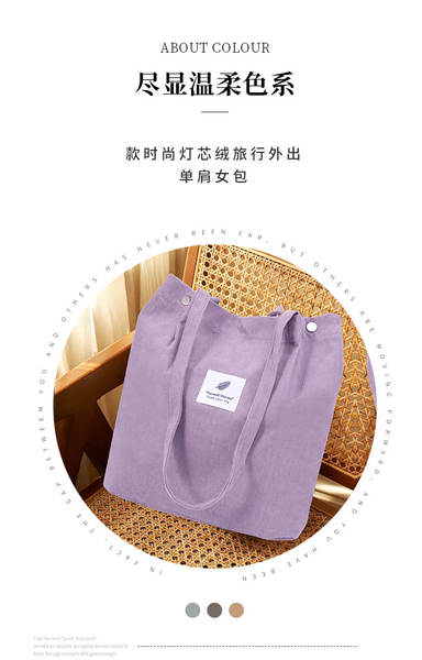 ins风简约灯芯绒帆布包双肩带帆布袋旅行外出收纳包女包单肩包