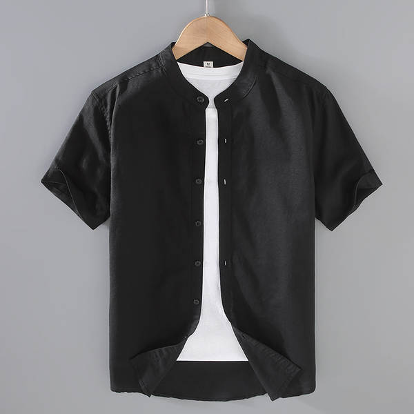 T-shirts masculinos de manga de cor pura com mangas curtas de verão baseado em roupas de manga fina e fina de estilo chinês