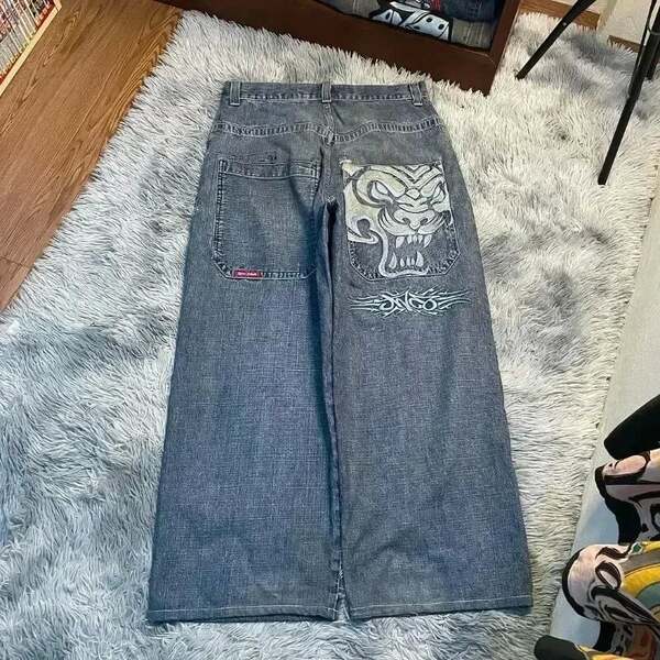 JNCO Y2K Loose jeans masculino padrão hip-hop rua masculino calças largas