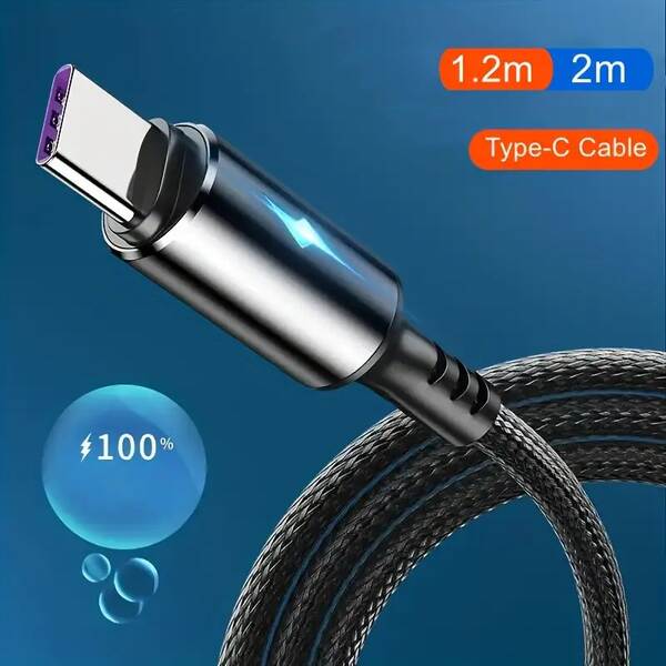 Cabo Tipo C 5A Carregamento Rápido Nylon Usb Carregador de tecido para Apple Huawei Xiaomi Realme