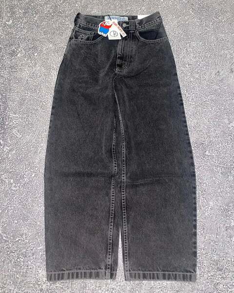 Polar Big Boy jeans Y2K Hip-Hop desenho de desenho animado penteado azul solto jeans homens