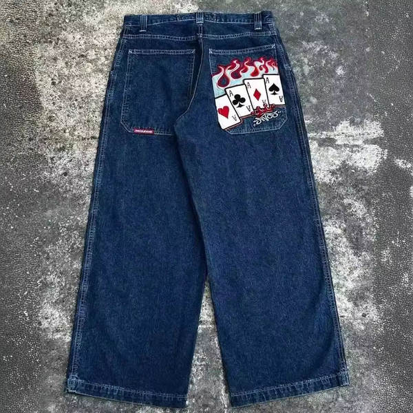 JNCO Y2K Loose jeans masculino padrão hip-hop rua masculino calças largas