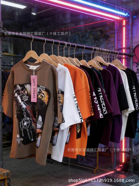 1688 T-shirt masculino de alta qualidade de atacado 400 gramas de impressão americana peso pesado de algodão puro mangas curtas com exportação de mercadorias suficiente