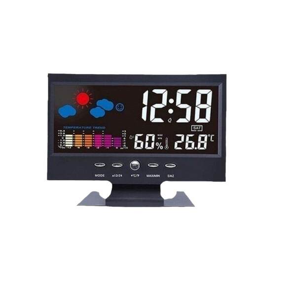 8082T Relógio eletrônico de alarme meteorológico Relógio de previsão meteorológica de LED colorido criativo Relógio de alarme de temperatura e umidade