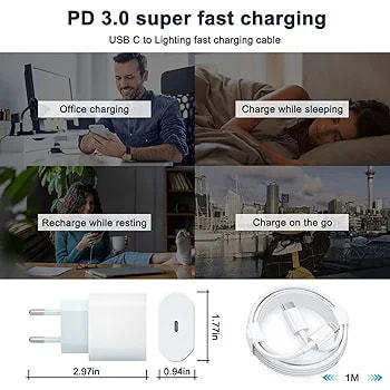 A cabeça de carregamento padrão da UE PD20W é adequada para o carregador de celular da Apple para o iPhone.