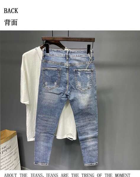 Nove pênis jeans meninas roxo calças coreanas tendências recém-nascidos personalidade elástica rasgar mendigo calças explodir