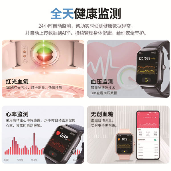 Novo relógio esportivo F33 vermelho e brilhante pressão arterial oxigenada frequência cardíaca anormal alerta sem medição de açúcar no sangue relógio inteligente