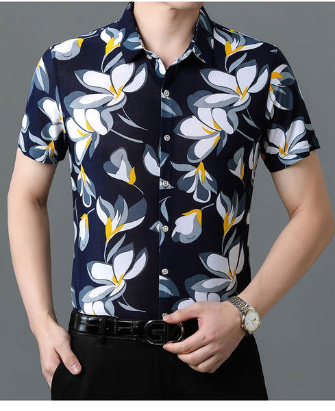 Camisa masculina de algodão flor