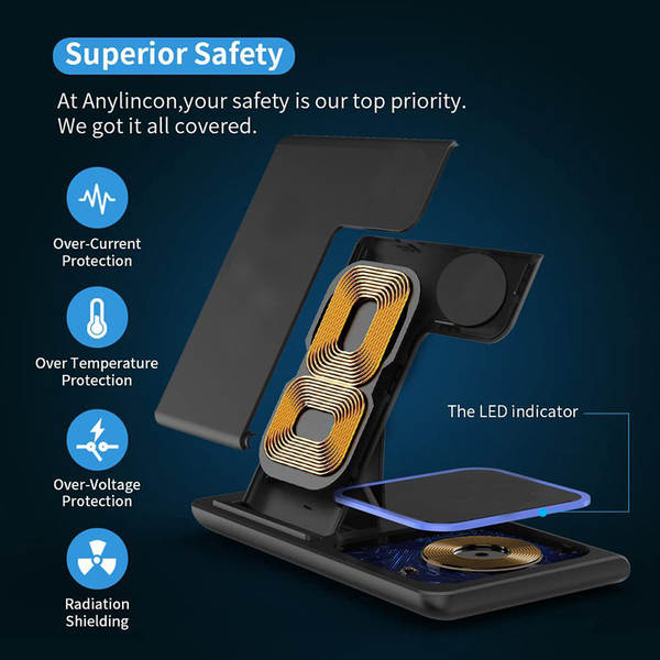 Transfronteiriço três em um carregador sem fio dobrável telemóvel para Apple Huawei relógio sem fio carregador rápido
