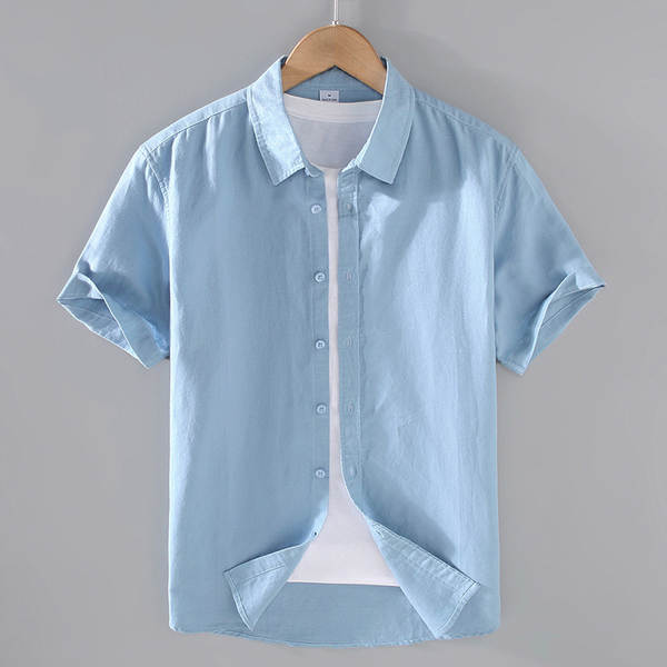 T-shirts masculinos de manga de cor pura com mangas curtas de verão baseado em roupas de manga fina e fina de estilo chinês
