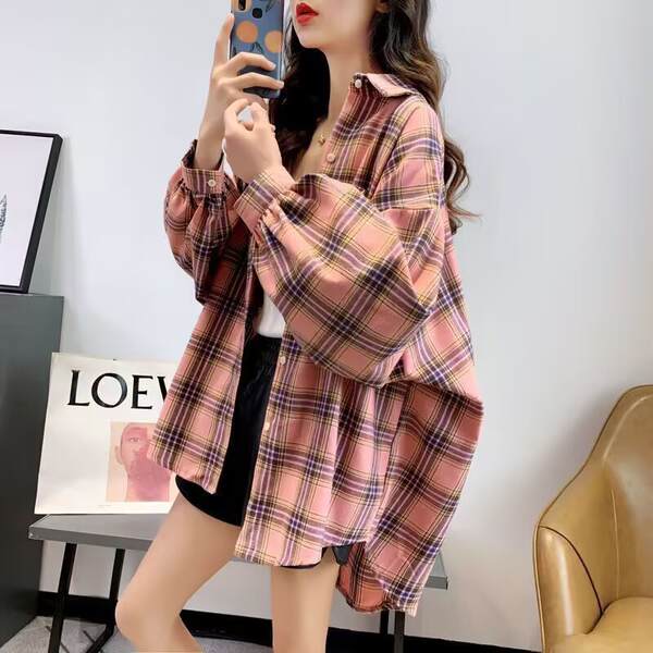 Camisa xadrez larga de outono