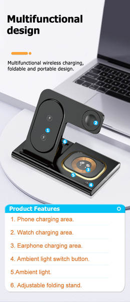Carregador sem fio transfronteiriço de três em um Carregador sem fio duplo para carregamento rápido para Apple/Samsung