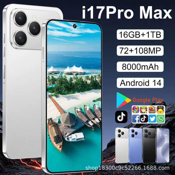 Novo smartphone transfronteiriço i17 Pro Max de alta definição 16+1TGB Android 14 tela 7.3 4G