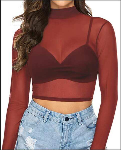 Camiseta feminina de malha transparente