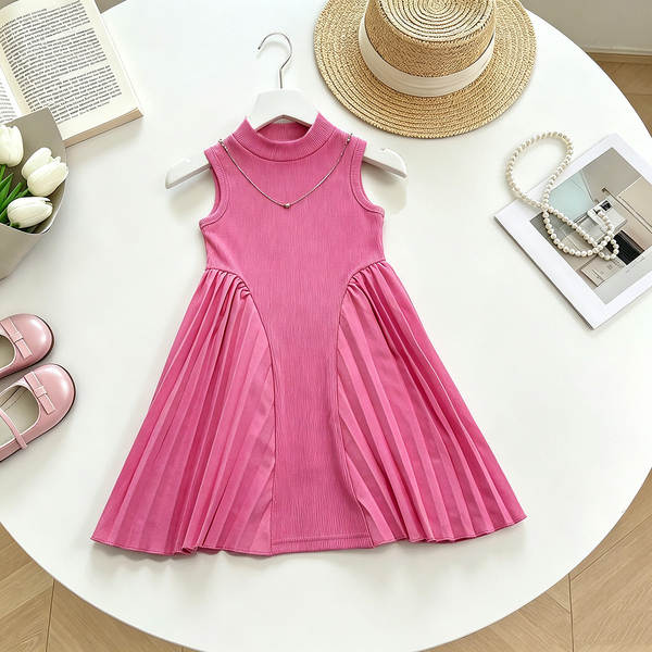Mulheres transfronteiriças vestido de verão estilo europeu e americano de alta qualidade penteado recebendo cintura sem mangas vestido de vestido + colar