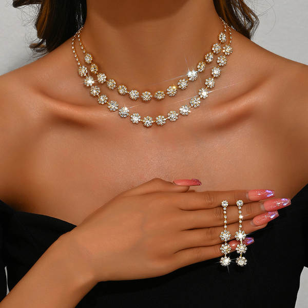 Acessórios de casamento dupla camada do colar de diamante do colar de sol de comércio estrangeiro Sete de orelhas de venda rápida