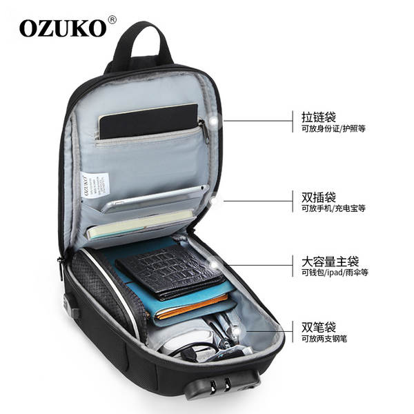 OZUKO Saco de peito masculino sensível à inclinação avançado Saco de esporte à prova d'água Multifuncional para viagens e saídas
