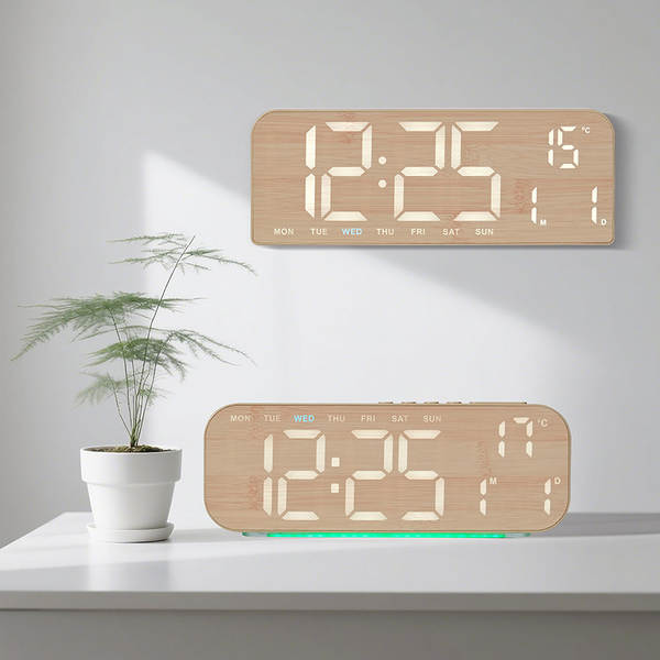 Novo relógio LED grande ecrã despertador relógio simples de madeira relógio criativo relógio de mesa pendurável GH