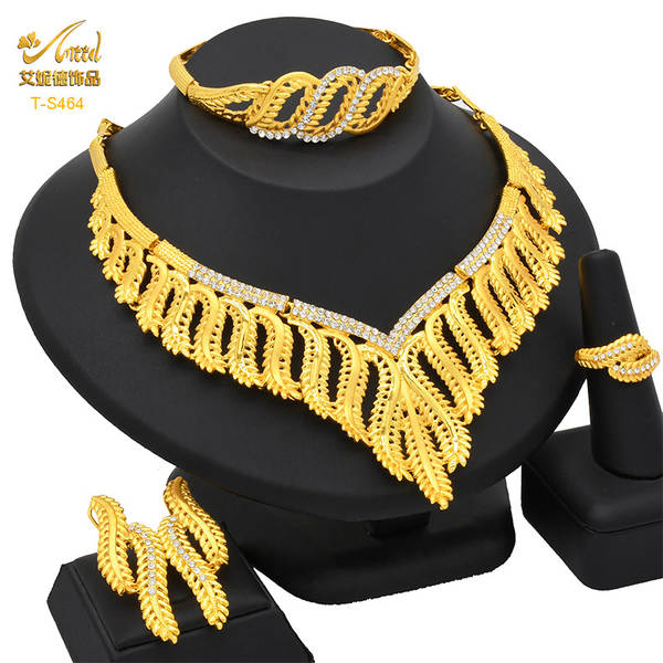 Jóias de Dubai 24k de ouro da noiva coleção de jóias colar colares orelhas do Oriente Médio Dubai ouro de casamento jóias quatro conjuntos
