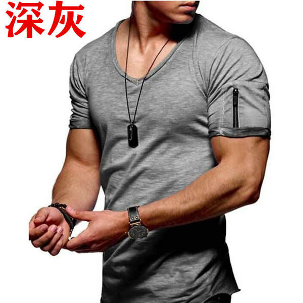 T-shirt masculino transfronteiriço roupas europeias e americanas comércio exterior homens V colarinho puro grande casaco casual T-shirt