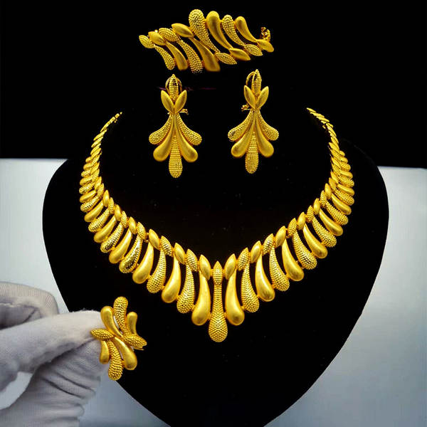 Jóias de Dubai 24k de ouro da noiva coleção de jóias colar colares orelhas do Oriente Médio Dubai ouro de casamento jóias quatro conjuntos