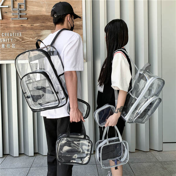 Amazon Transboundary Supply Transparente backpack pvc duplo ombro saco pvc saco grande capacidade saco estudante