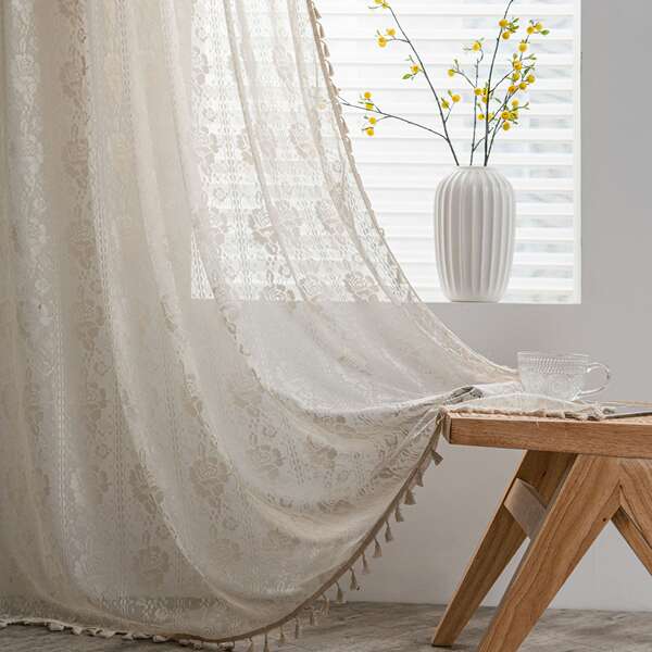 Cortina de Croche em Tom Creme