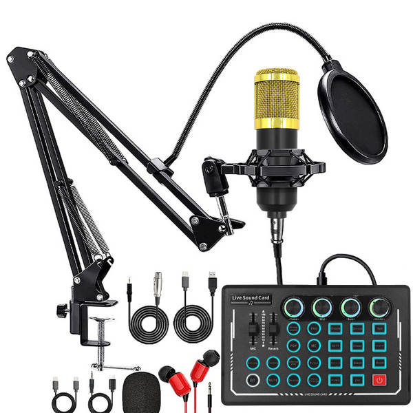 V8S cartão de som do celular Inglês kit de equipamentos de podcast bm800 microfone cantando celular F998 kit de transmissão ao vivo