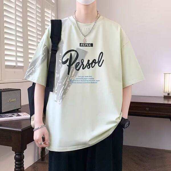 T-Shirt adolescente de verão novo menino estudante relaxante bonito gelado meia-mancha roupa menino grande menino