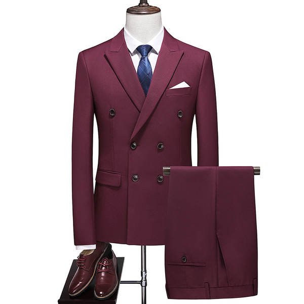 Vestido duplo de dois pedaços de roupa transfronteiriça puro para homens 7110 de vinho vermelho