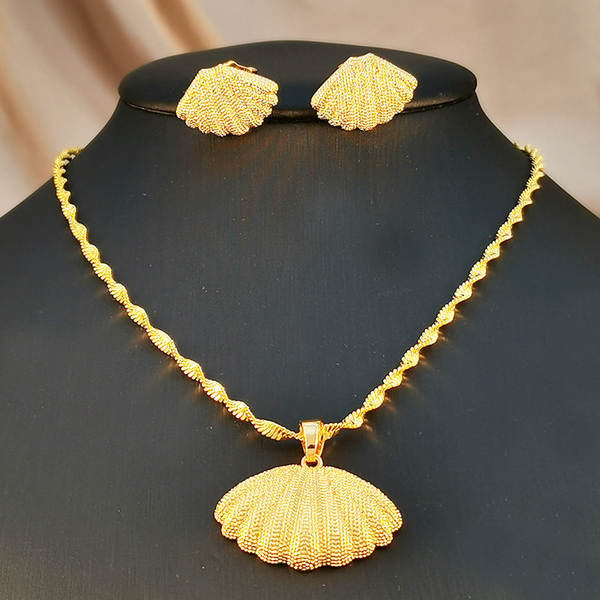 2 peças de estilo do Oriente Médio encantador geométrico 24K revestimento de ouro Dubai colar menina orelhas joias festa presente